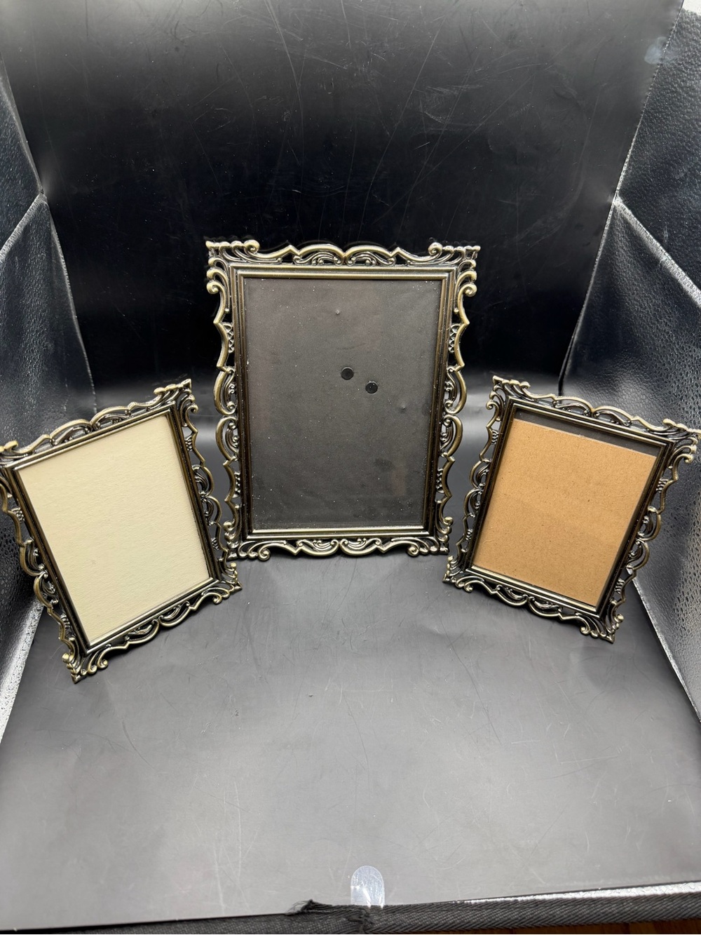 Vintage Ornate Brass Tone Picture Frame Set of 3 Victorian Style